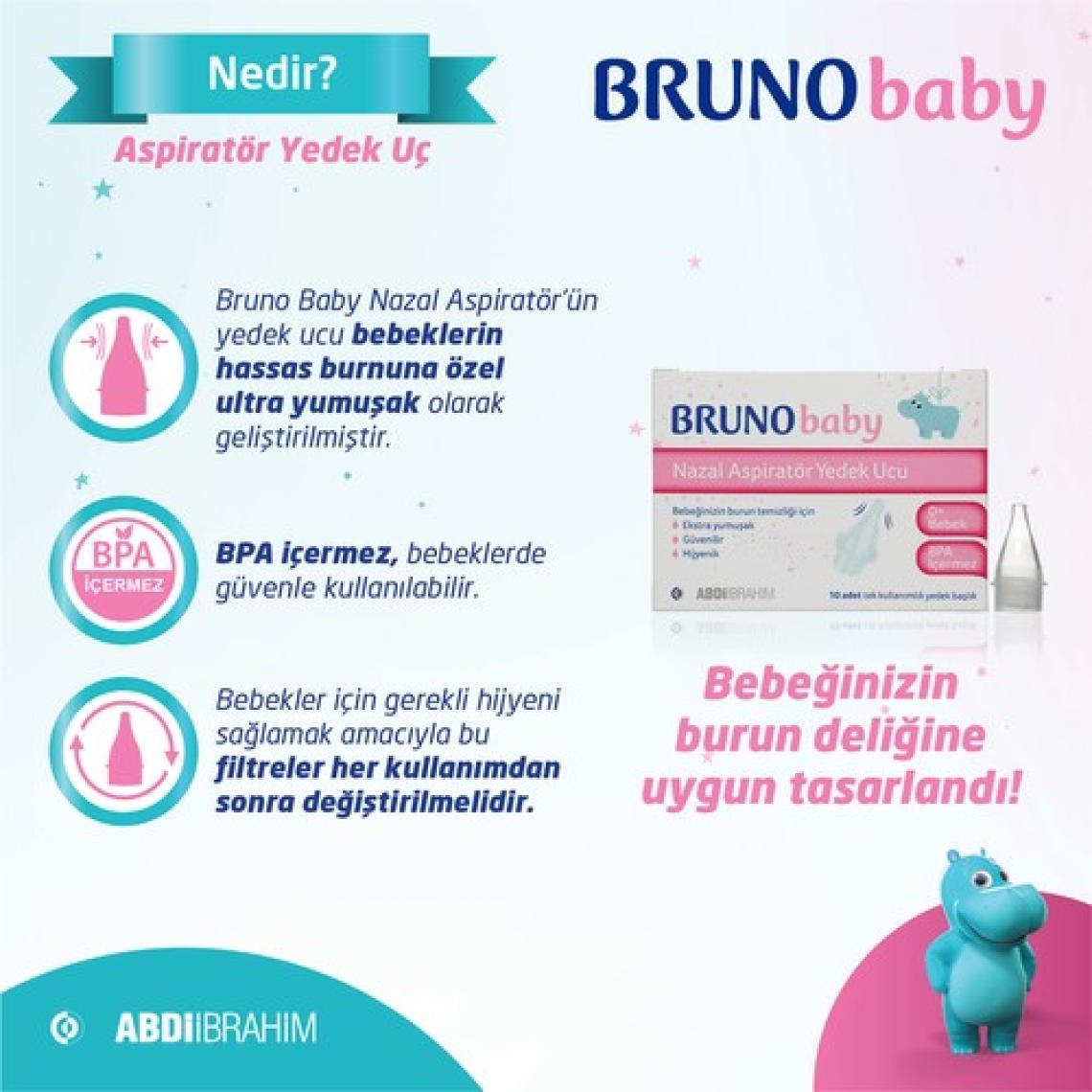 Bruno Baby Nazal Aspiratör Yedek Uçlar - Yumuşak, BPA İçermeyen, 10 Adet, Manuel ve Taşınabilir Kullanım İçin