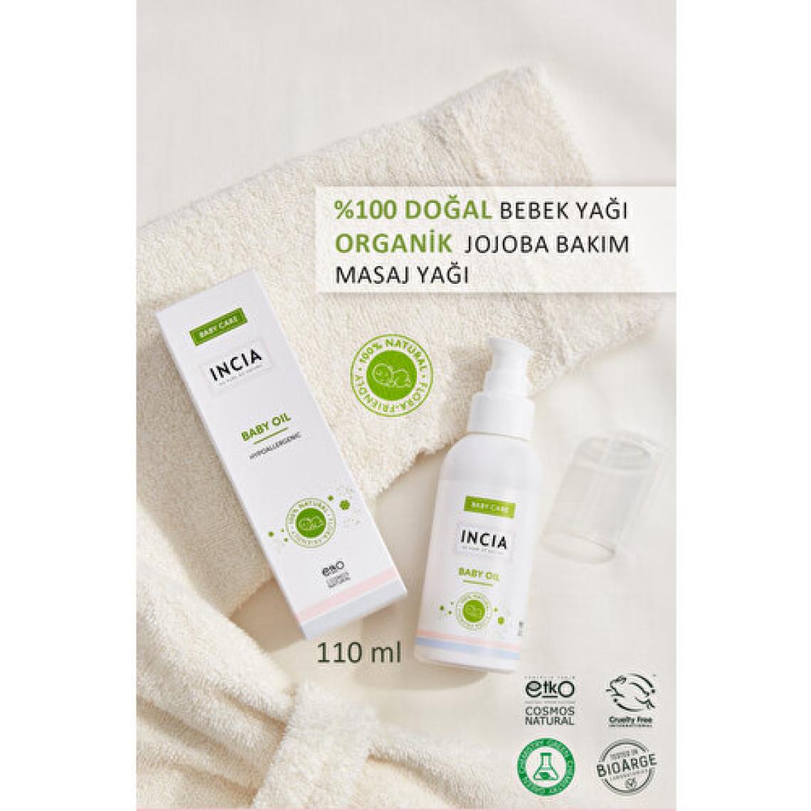 INCIA %100 Doğal Bebek Yağı Organik Jojoba Bakım Masaj Yağı Parafinsiz Bitkisel Vegan 110 ml