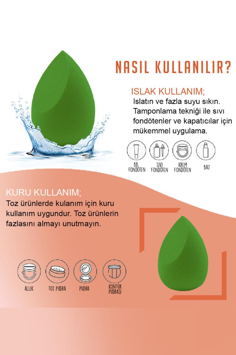 MUJGAN 4'lü Standlı Makyaj Süngeri Seti Yeşil Renk