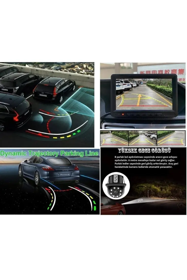 YATE10 Hareketli Çizgili Trajectory Tecnology Işıklı Arka Görüş Kamerası
