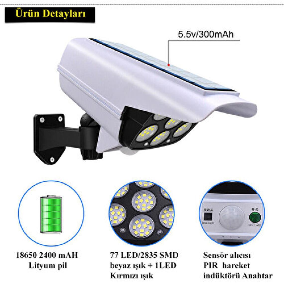 Dailytech Sensörlü Solar 77 LED Hırsız Caydırıcı Sahte Kamera Lamba