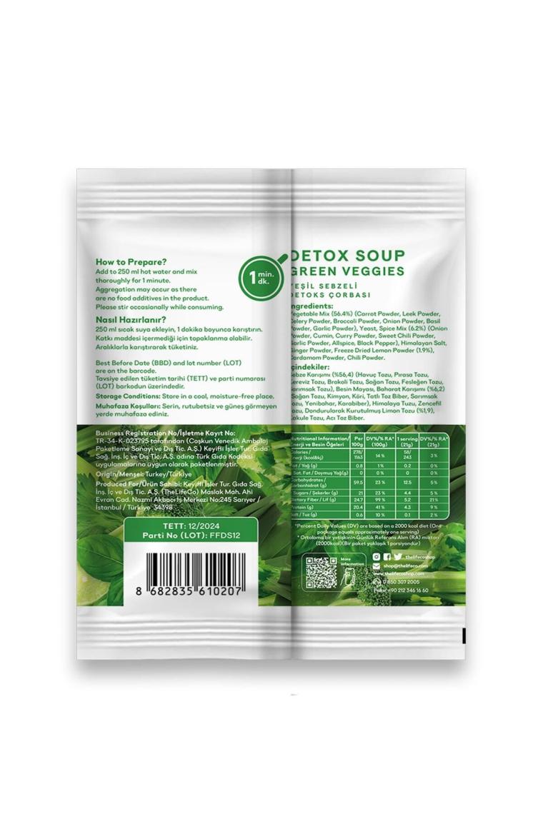 Katkısız Yeşil Sebzeli Detoks Çorbası Karışımı 21 G - 12’li Kutu (DÜŞÜK KALORİLİ, VEGAN, GLUTENSİZ)