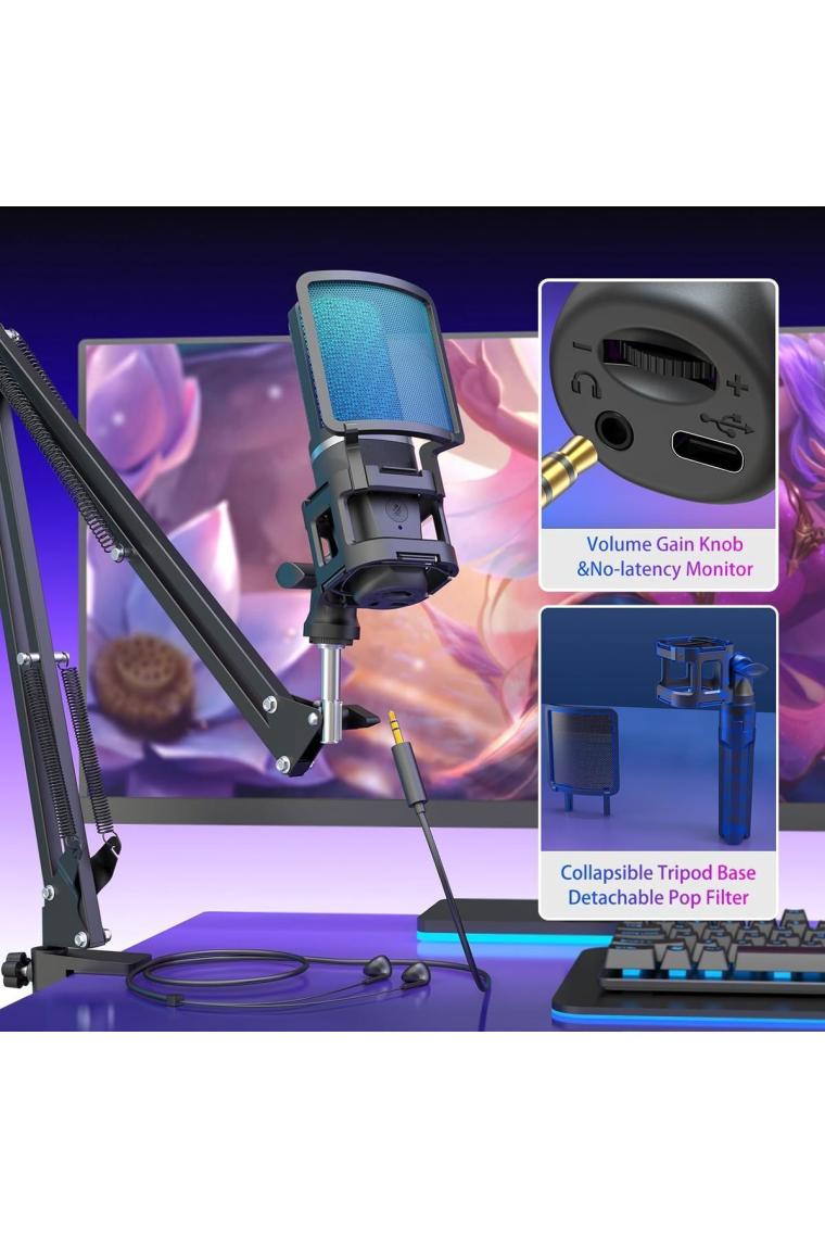 CoverZone Zealsound Podcast Rgb Mikrofon Kiti Twitch Youtuber ve Canlı Yayın için özel Mikrofon A68S