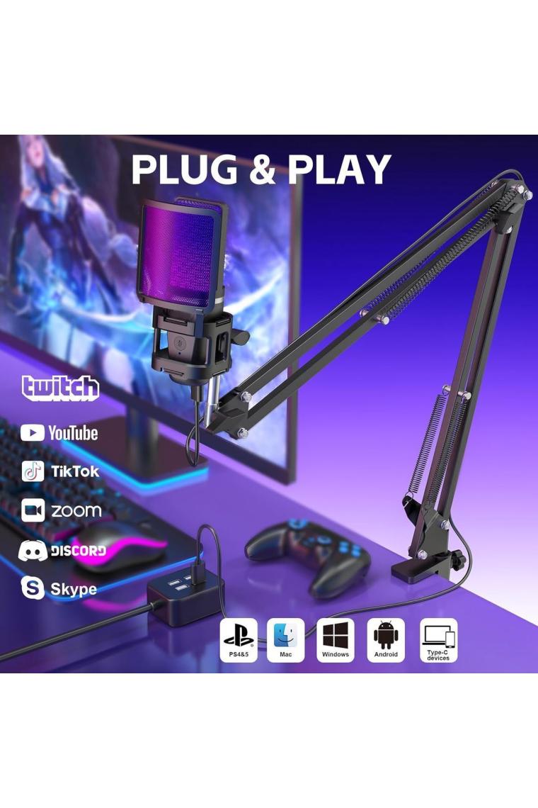 CoverZone Zealsound Podcast Rgb Mikrofon Kiti Twitch Youtuber ve Canlı Yayın için özel Mikrofon A68S
