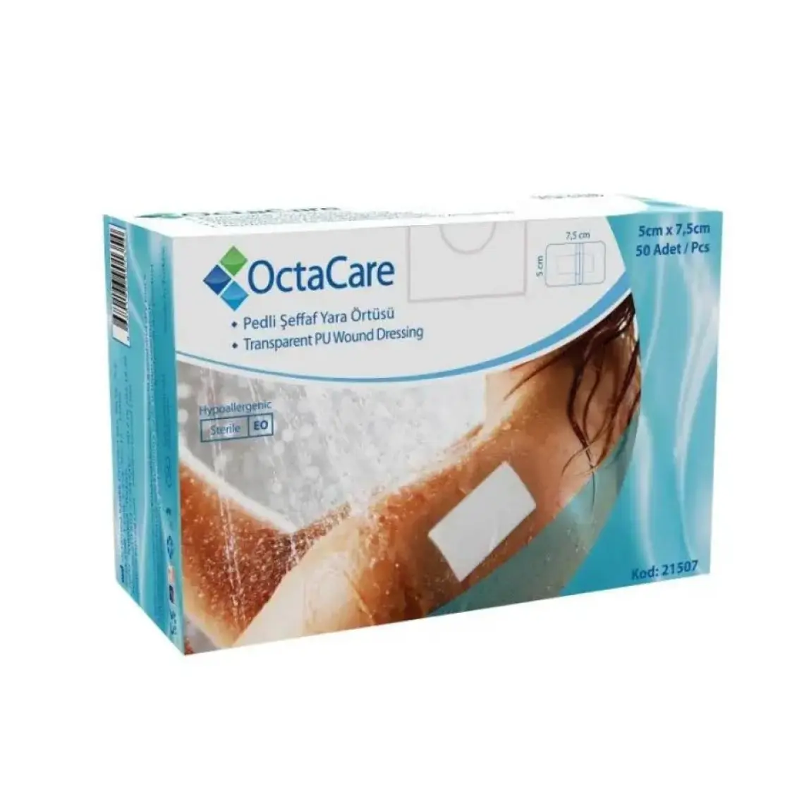 Octacare 21507 Su Geçirmez Film Yara Örtüsü 5cm x 7,5cm 50 Adet