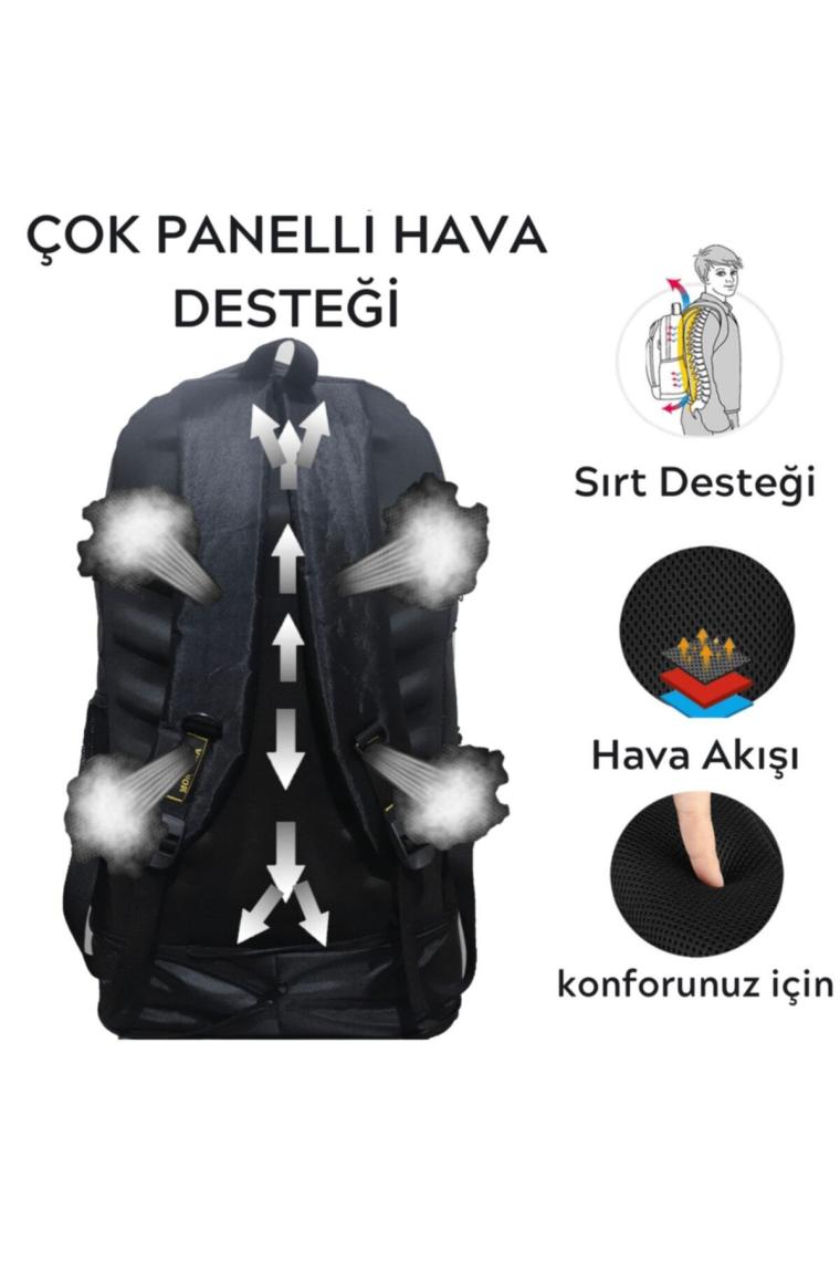 65 Litre Körüklü Siyah Su Geçirmez Çok Gözlü Laptop Bölmeli Kampçı-seyahat-dağcı Sırt Çantası