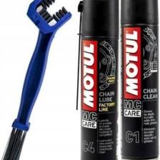 Motul Motosiklet Zincir Bakım Seti - C1 Temizleme Spreyi, C4 Yağlayıcı ve Fırça ile Tüm Zincir Tiplerine Uygun, Metal ve Plastik Parçalar için Yaz-Kış Kullanımı