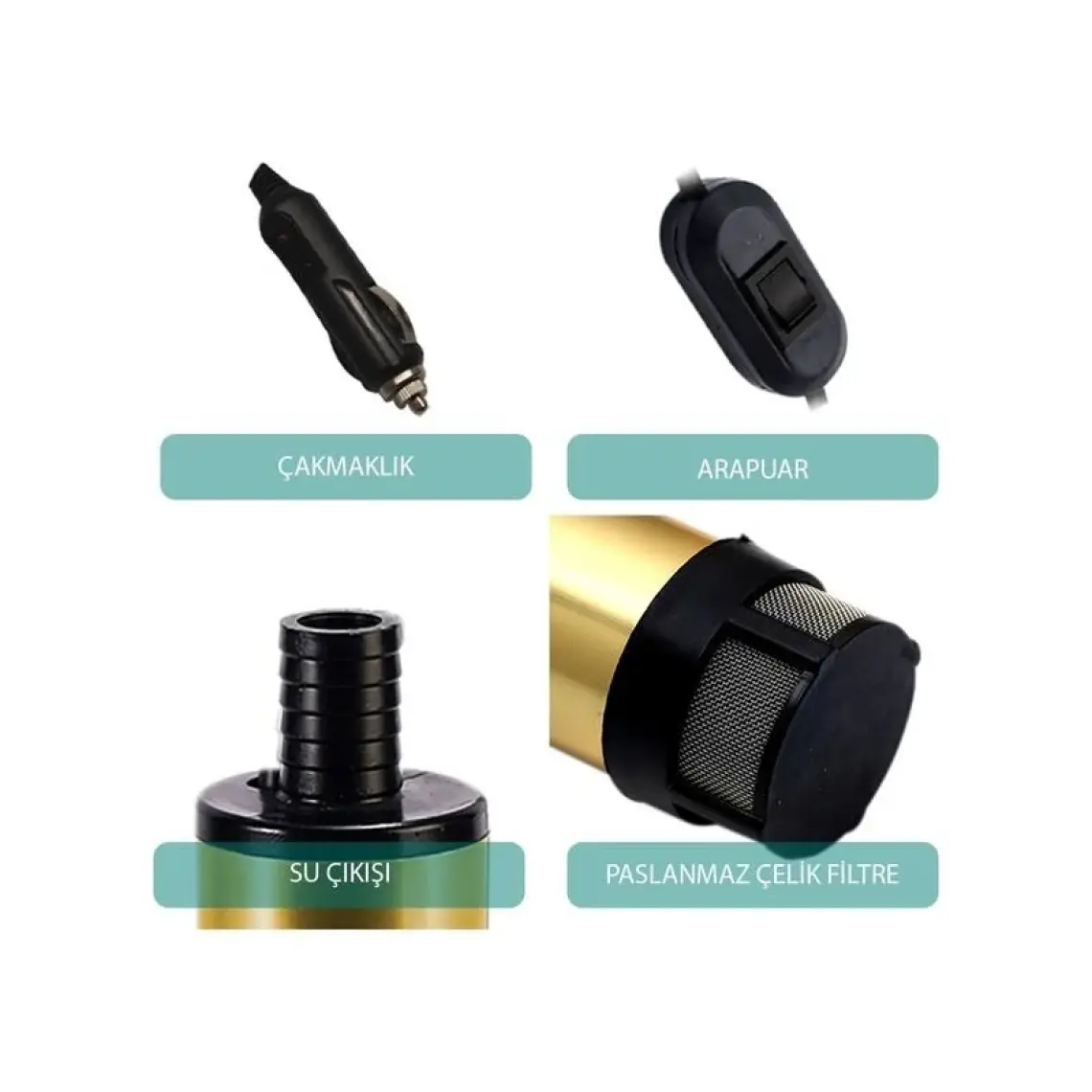 Kemos Kızılırmak 12 Volt Dalgıç Tipi Sıvı Aktarma Pompası(Filtreli + Arapuarlı + Çakmaklıklı)