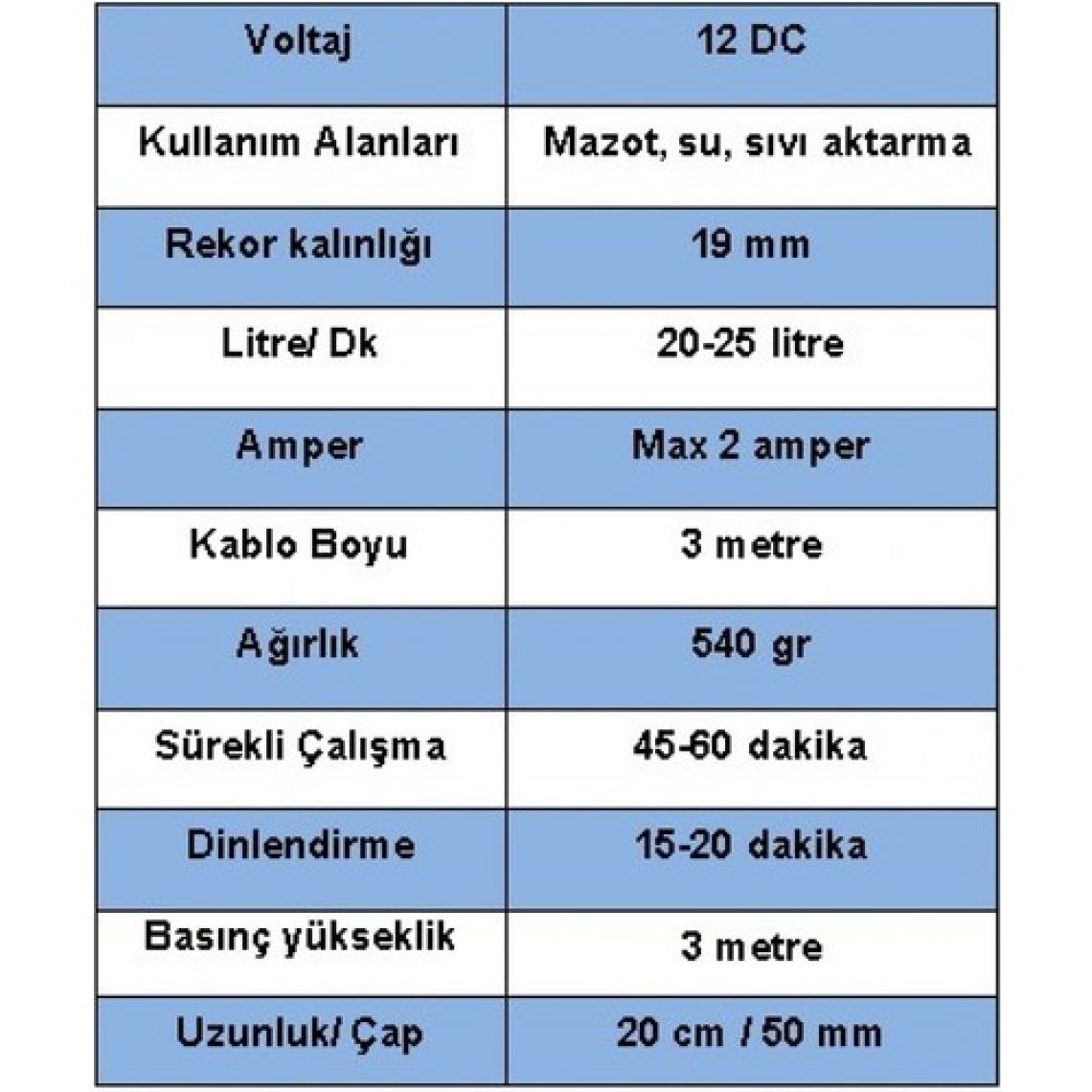 Düzey Dalgıç Mazot Pompası 12 Volt Büyük