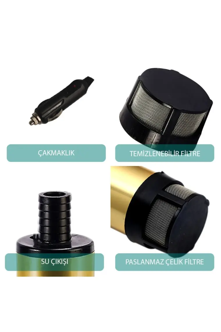 Kemos Kızılırmak 12 Volt Dalgıç Tipi Sıvı Aktarma Pompası(Filtreli + Çakmaklık)