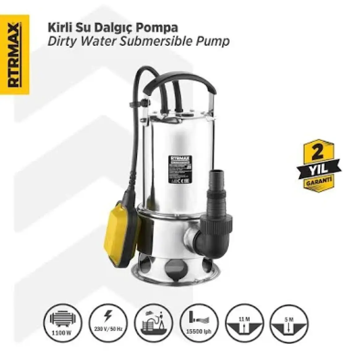 Rtrmax RTM840 Kirli Su Dalgıç Pompa Paslanmaz 1100 W 11 Mt