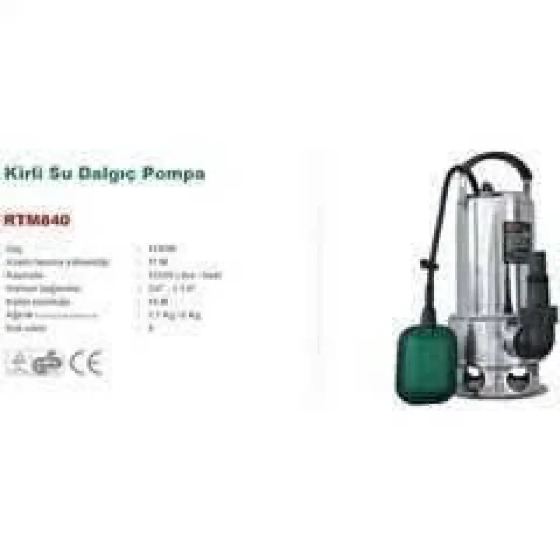 Rtrmax RTM840 Kirli Su Dalgıç Pompa Paslanmaz 1100 W 11 Mt