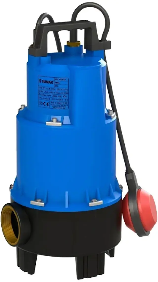 Sumak SDF15 1.1 kw 1.5 HP 2900 D/D 220/230 volt Monofaze Foseptik Dalgıç Pompası (10 m Kablo+Flatörlü)