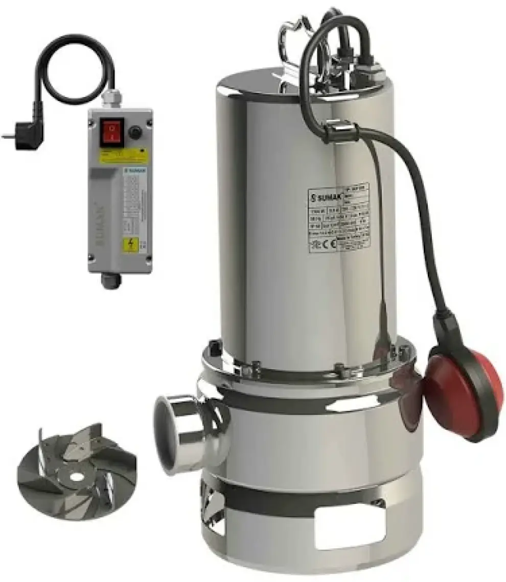 Sumak SDF15 1.1 kw 1.5 HP 2900 D/D 220/230 volt Monofaze Foseptik Dalgıç Pompası (10 m Kablo+Flatörlü)