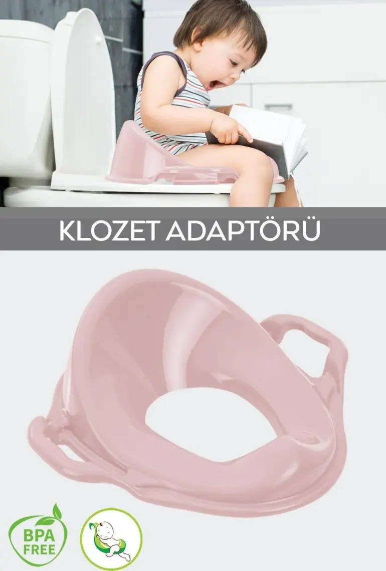 Meleni Baby Çocuk Kulplu Klozet Kapağı Adaptörü – Tuvalet Eğitimi Alıştırma Oturağı Pembe