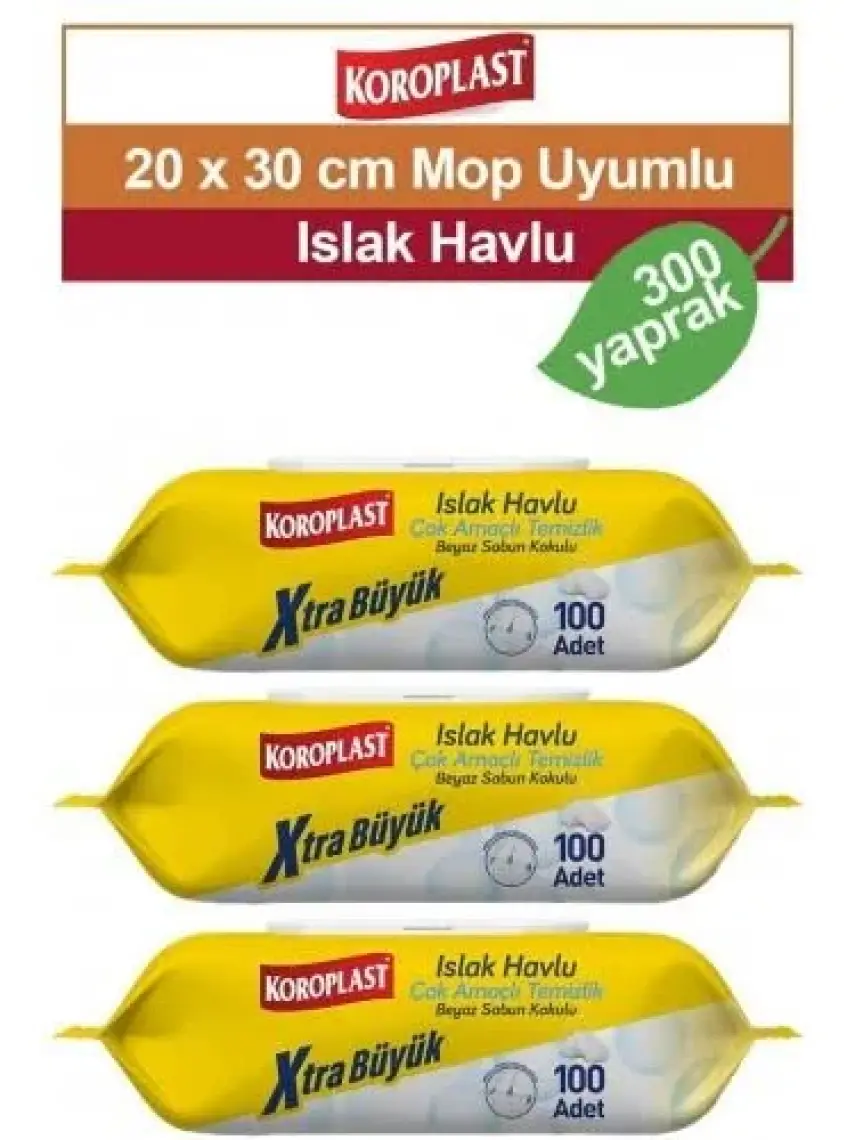 Koroplast 100'LÜ Çok Amaçlı Islak Temizlik Havlusu Beyaz Sabun Kokulu (Extra Büyük Boy, Mop Uyumlu)