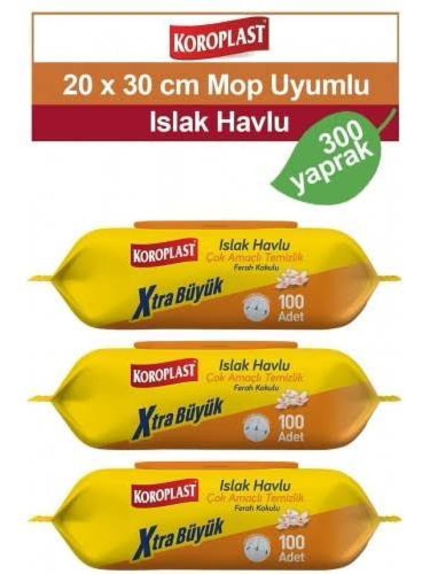 Koroplast 100'LÜ Çok Amaçlı Islak Temizlik Havlusu Ferah Kokulu (Extra Büyük Boy, Mop Uyumlu)