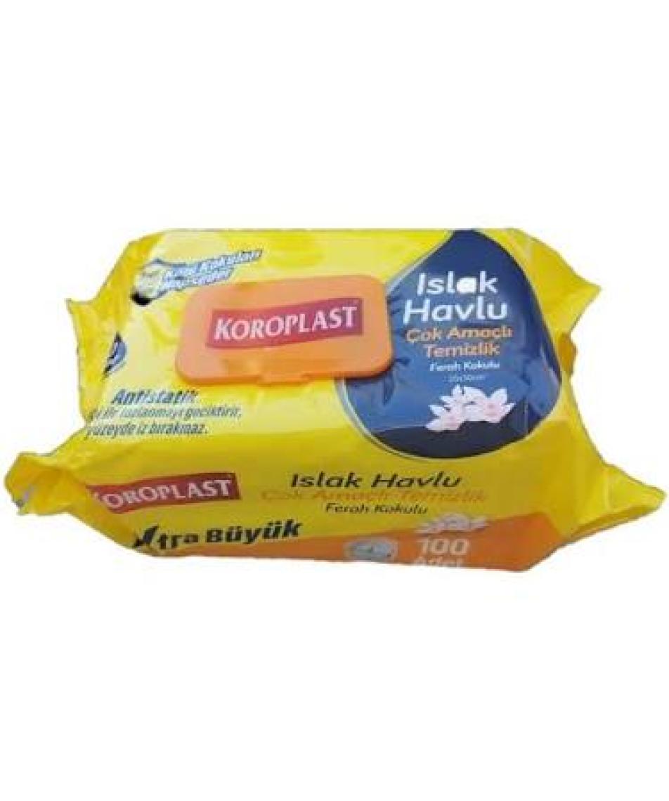 Koroplast 100'LÜ Çok Amaçlı Islak Temizlik Havlusu Ferah Kokulu (Extra Büyük Boy, Mop Uyumlu)