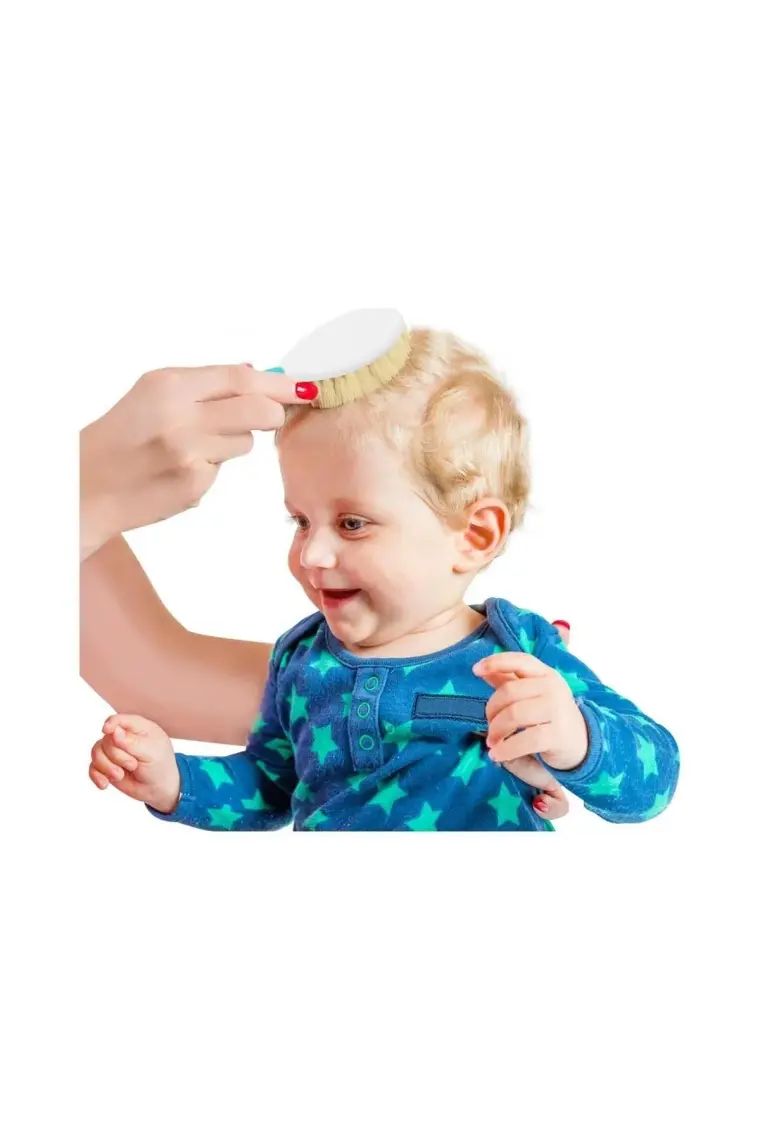 Baby Jem Doğal Kıl Fırça Tarak Seti Mavi