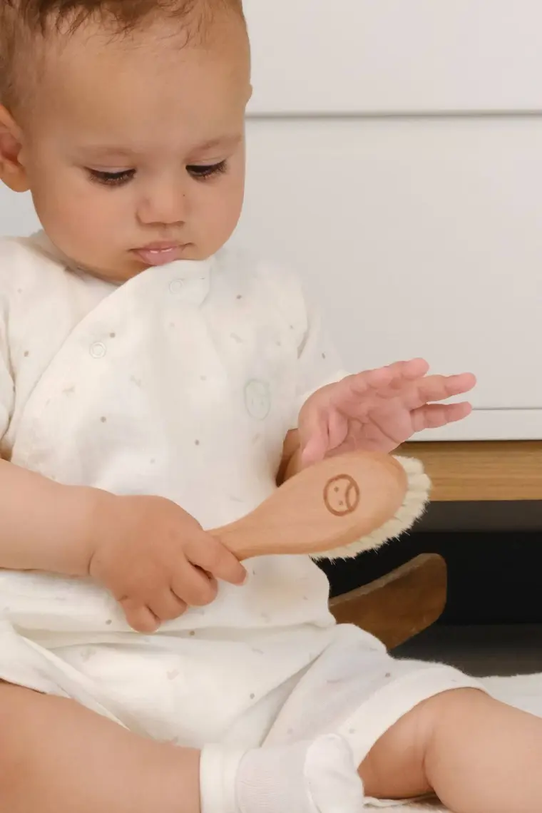 Little Gusto Ikili Doğal Ahşap Keçi Kılı Bebek Tarağı
