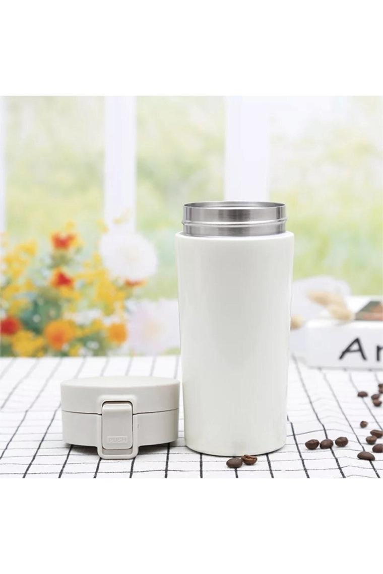 Tek El Bas Iç Paslanmaz Çelik Termos 380 ml Push Sızdırmaz Çift Katmanlı Travel Mug Thermos 522