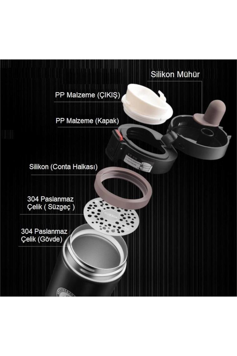 Tek El Bas Iç Paslanmaz Çelik Termos 380 ml Push Sızdırmaz Çift Katmanlı Travel Mug Thermos 522