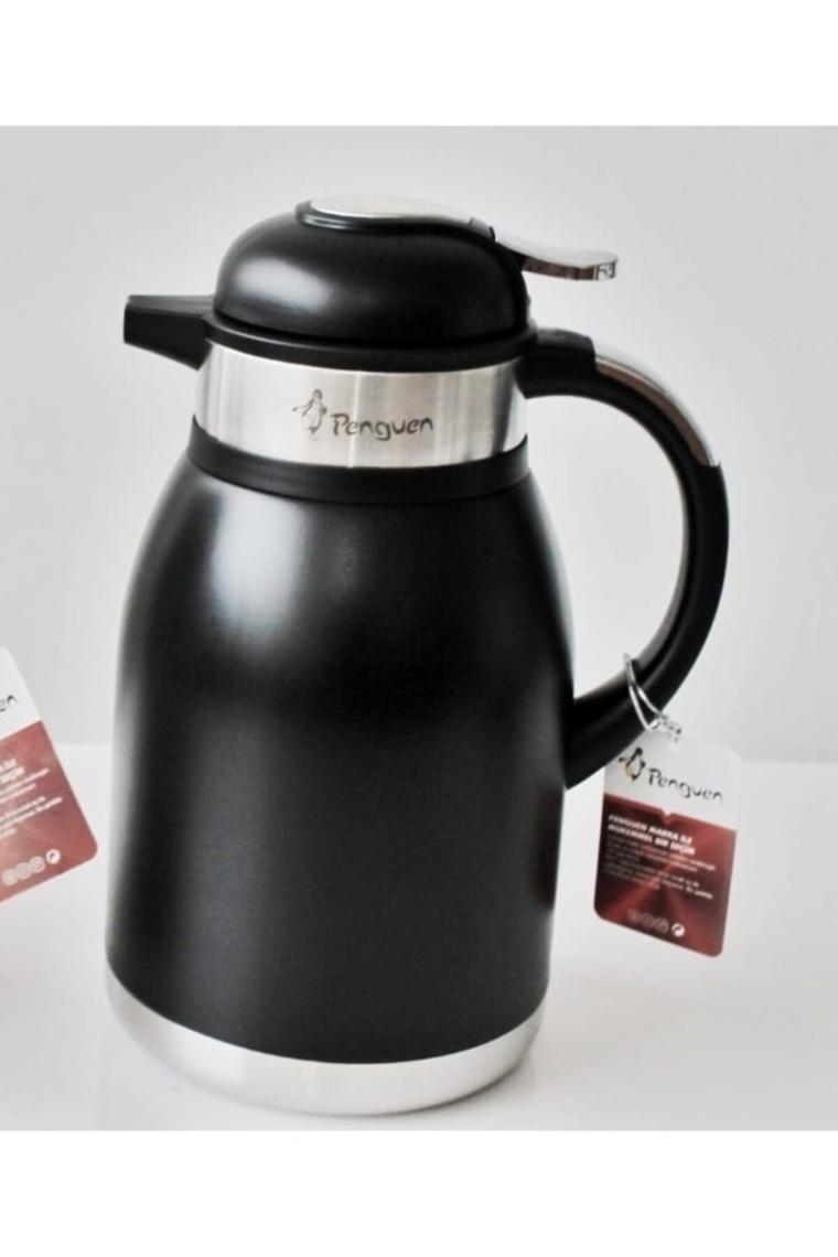 New Titanium Siyah 2 Litre Çift Katlı Çelik Termos Mandallı Png-1093