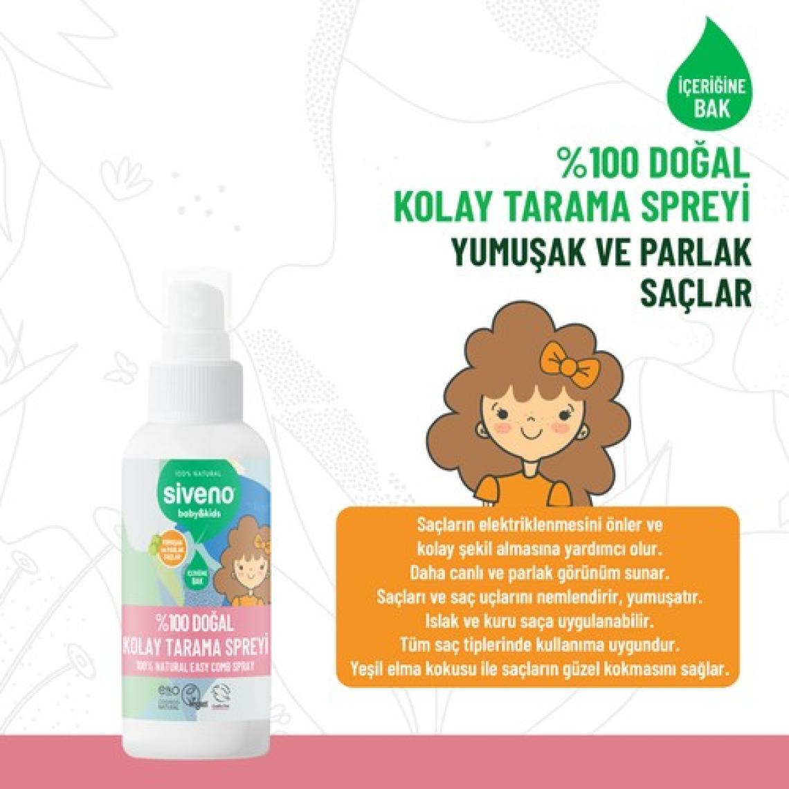 Siveno %100 Doğal Kolay Tarama Spreyi Çocuklar İçin Nemlendirici Hindistan Cevizi Yağlı 100 ml