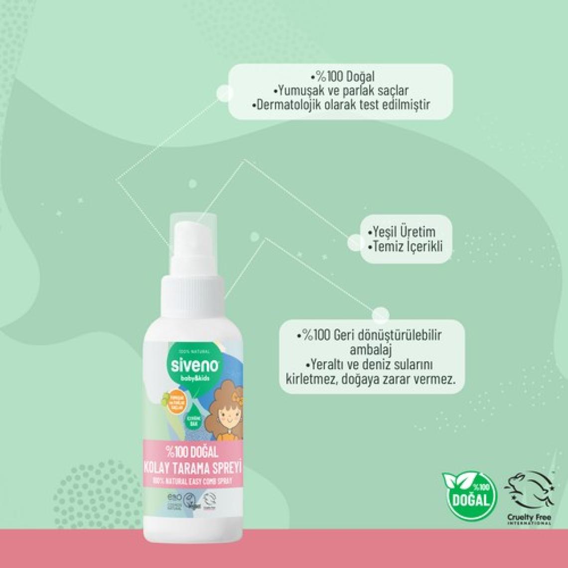 Siveno %100 Doğal Kolay Tarama Spreyi Çocuklar İçin Nemlendirici Hindistan Cevizi Yağlı 100 ml