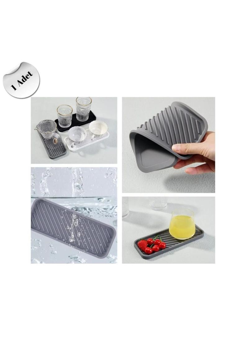 Misda Store Silikon Yağdanlık Yağlık Standı Altlık,çok Amaçlı Organizer Sunumluk,sabunluk Altlığı 1 Adet Gri