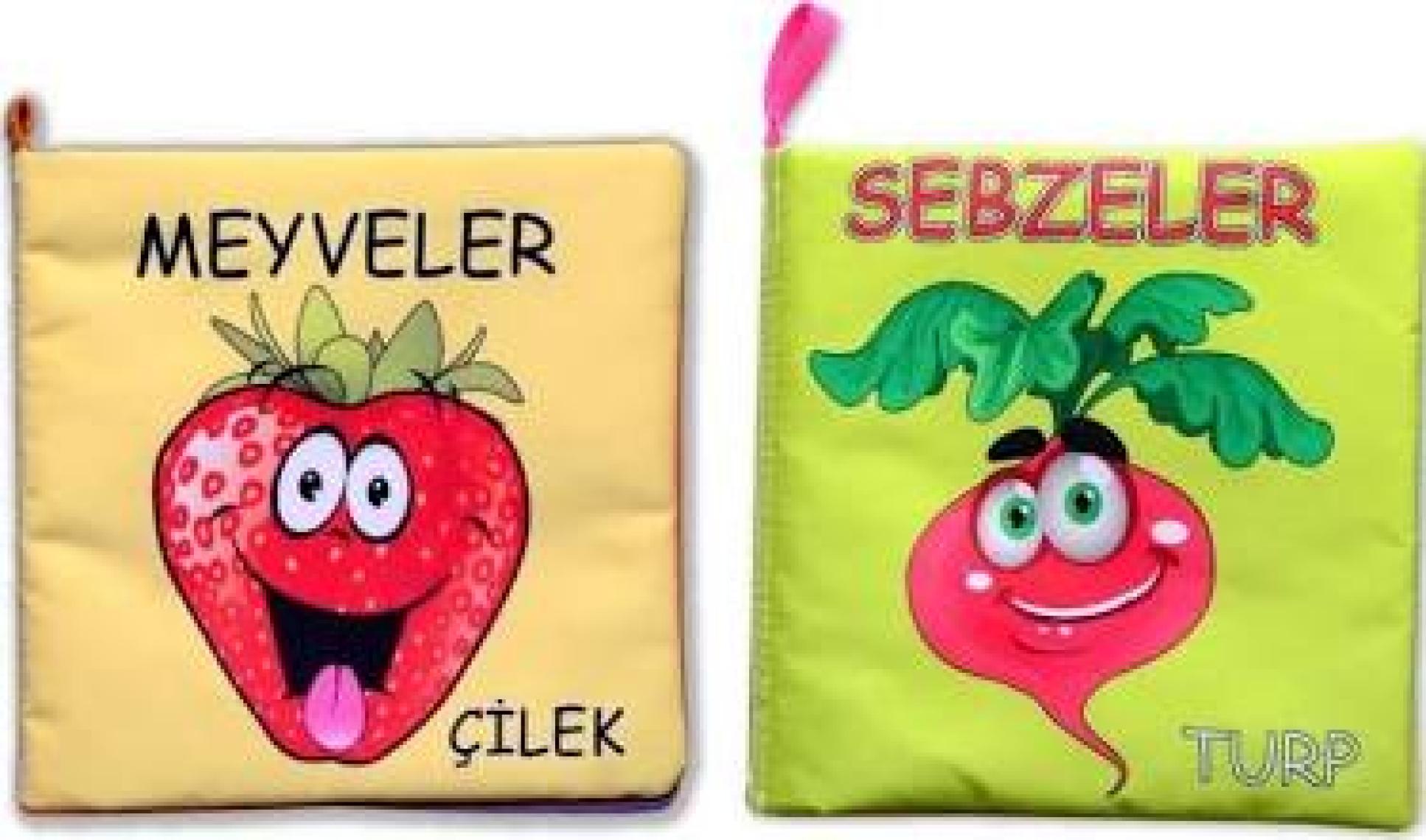 2 Kitap Tox Meyveler ve Sebzeler Kumaş Sessiz Kitap T113/T49 - Bez Kitap , Eğitici Oyuncak , Yumuşak ve Hışırtılı