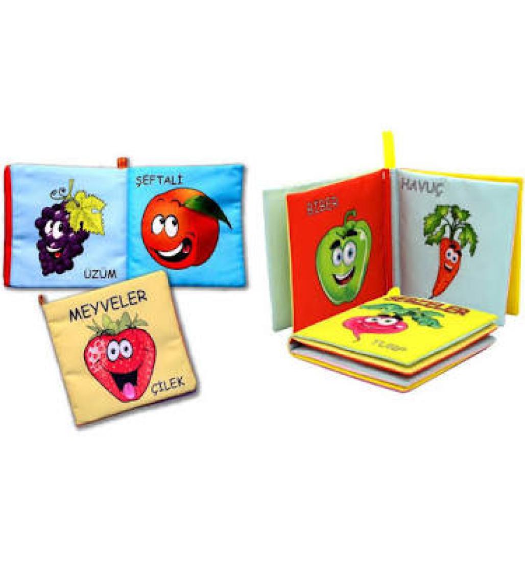 2 Kitap Tox Meyveler ve Sebzeler Kumaş Sessiz Kitap T113/T49 - Bez Kitap , Eğitici Oyuncak , Yumuşak ve Hışırtılı