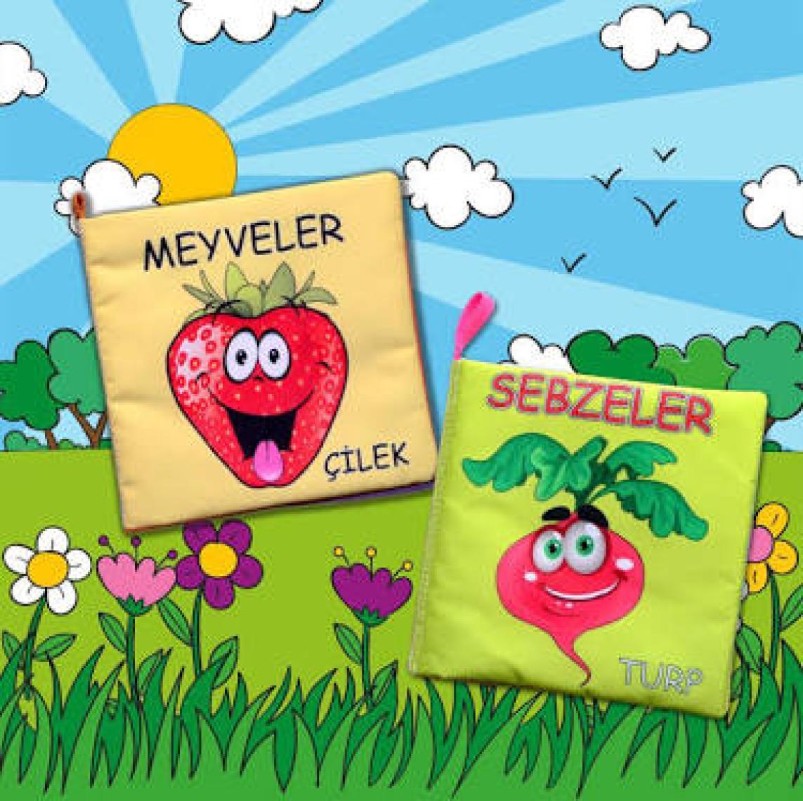 2 Kitap Tox Meyveler ve Sebzeler Kumaş Sessiz Kitap T113/T49 - Bez Kitap , Eğitici Oyuncak , Yumuşak ve Hışırtılı
