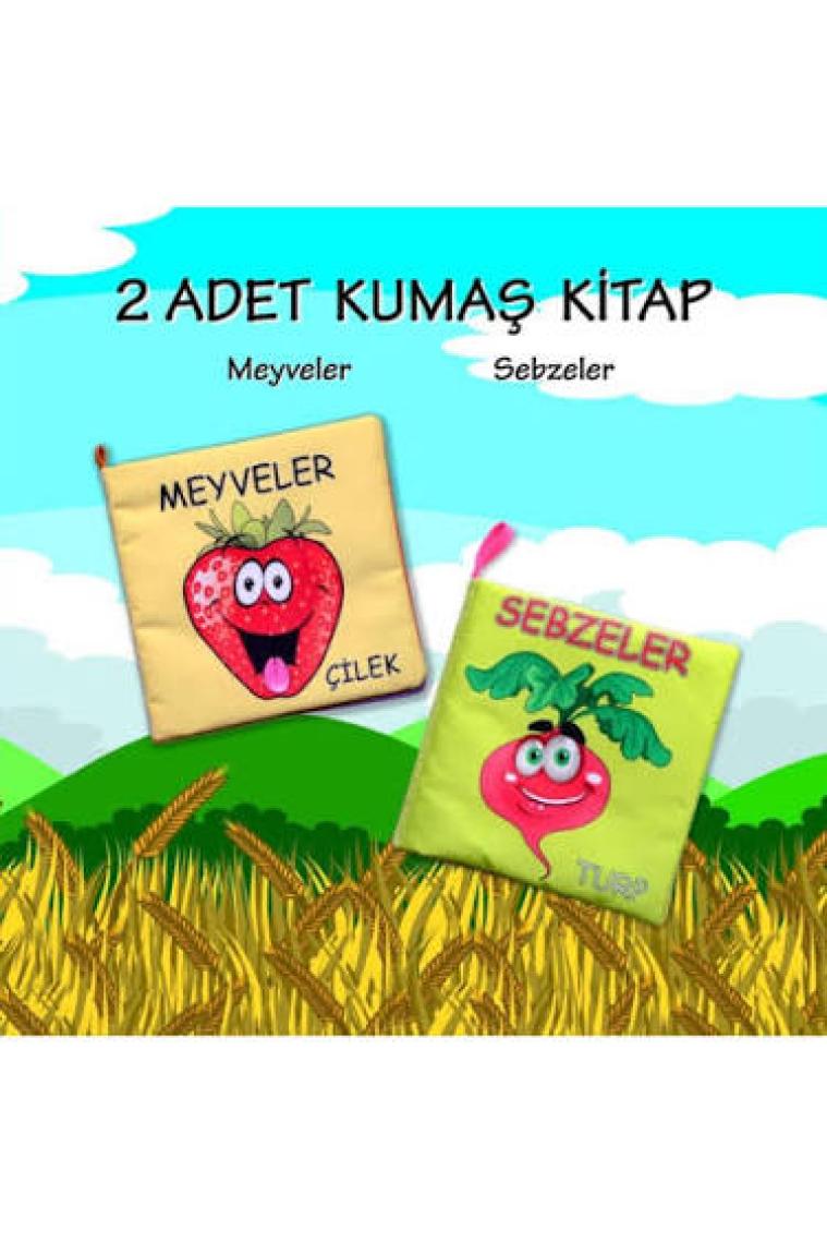 2 Kitap Tox Meyveler ve Sebzeler Kumaş Sessiz Kitap T113/T49 - Bez Kitap , Eğitici Oyuncak , Yumuşak ve Hışırtılı