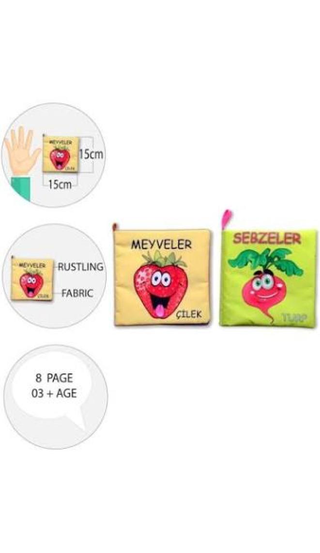 2 Kitap Tox Meyveler ve Sebzeler Kumaş Sessiz Kitap T113/T49 - Bez Kitap , Eğitici Oyuncak , Yumuşak ve Hışırtılı