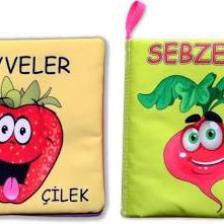 2 Kitap Tox Meyveler ve Sebzeler Kumaş Sessiz Kitap T113/T49 - Bez Kitap , Eğitici Oyuncak , Yumuşak ve Hışırtılı