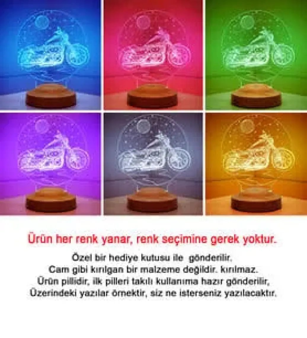 Sevgilambası Chopper Motorsiklet, Motor Hayranlarına Hediye, Motosiklet Hediyesi Kişiye Özel 3 Boyutlu Led Lamba