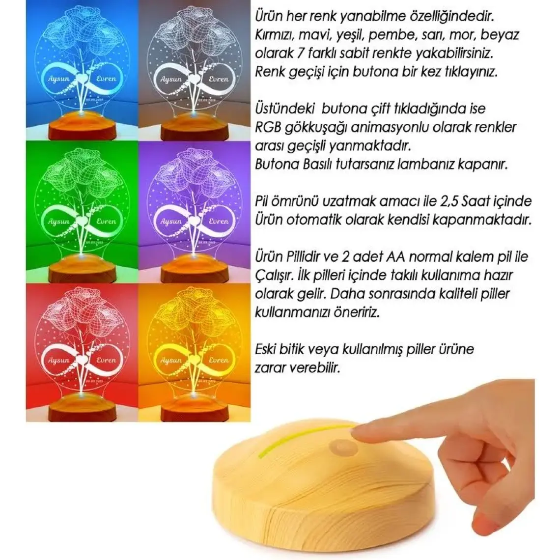Gül Buketi Dekoratif Hediye, Eşe Hediye, Güller Ve Sonsuzluk, Sevgiliye Yıldönümü Hediyesi 3 Boyutlu Led Lamba