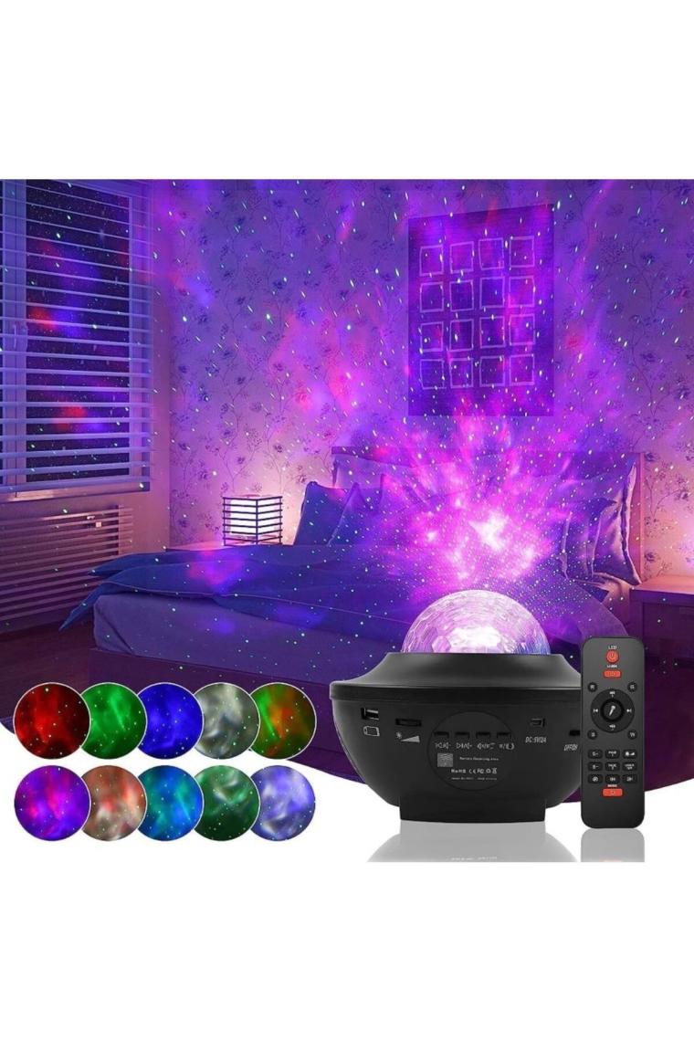Coverzone Galaksi Gökyüzü ve Yıldızları Yansıtan Projektörü Gece Lambası Hoparlör Özellikli LED Rgb Işıklı Uzaktan Kumandalı 3 Farklı Aydınlık Seviyesi Telefon ile Bluetooth Bağlantı 13CM x 16CM SP17