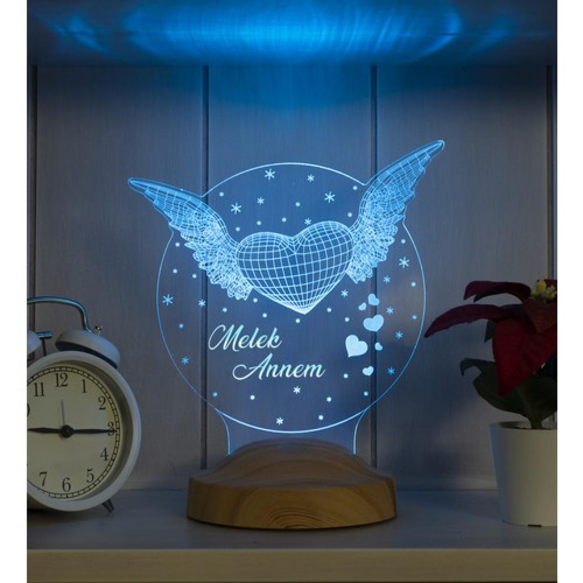 Sevgi Lambası 3D LED Lamba - Kanatlı Tasarım, Anneler Günü İçin Kişiye Özel ve Anlamlı Hediye