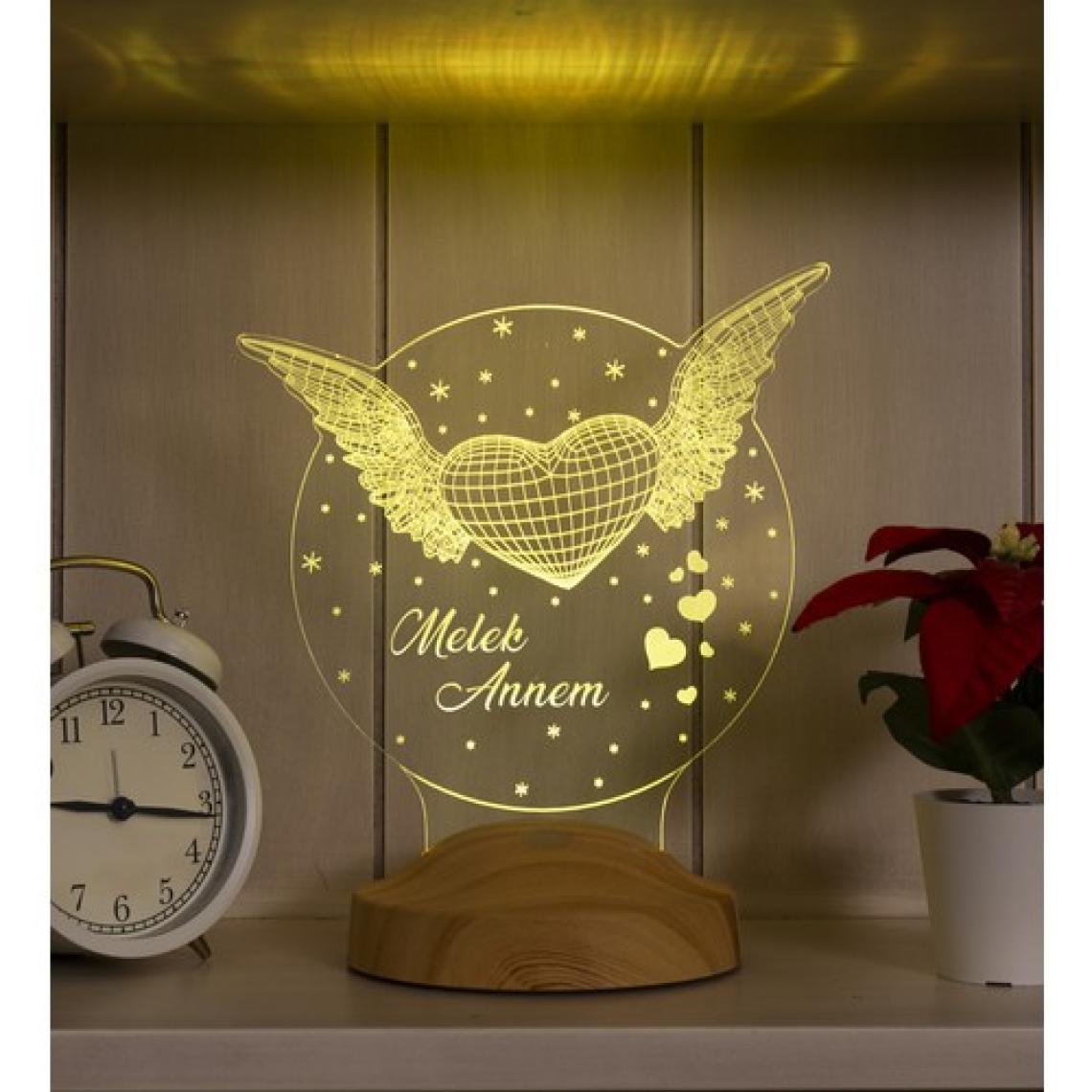 Sevgi Lambası 3D LED Lamba - Kanatlı Tasarım, Anneler Günü İçin Kişiye Özel ve Anlamlı Hediye