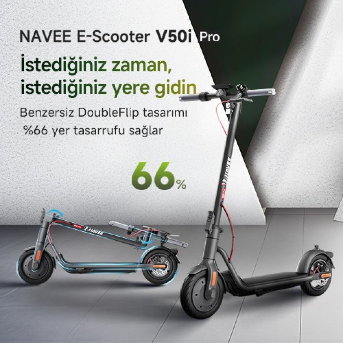 Navee V50i Pro Elektrikli Scooter 50 Km Menzil 25 Km Hız - 700W Güç - Katlanır Scooter - Ipx5 - Doubleflip
