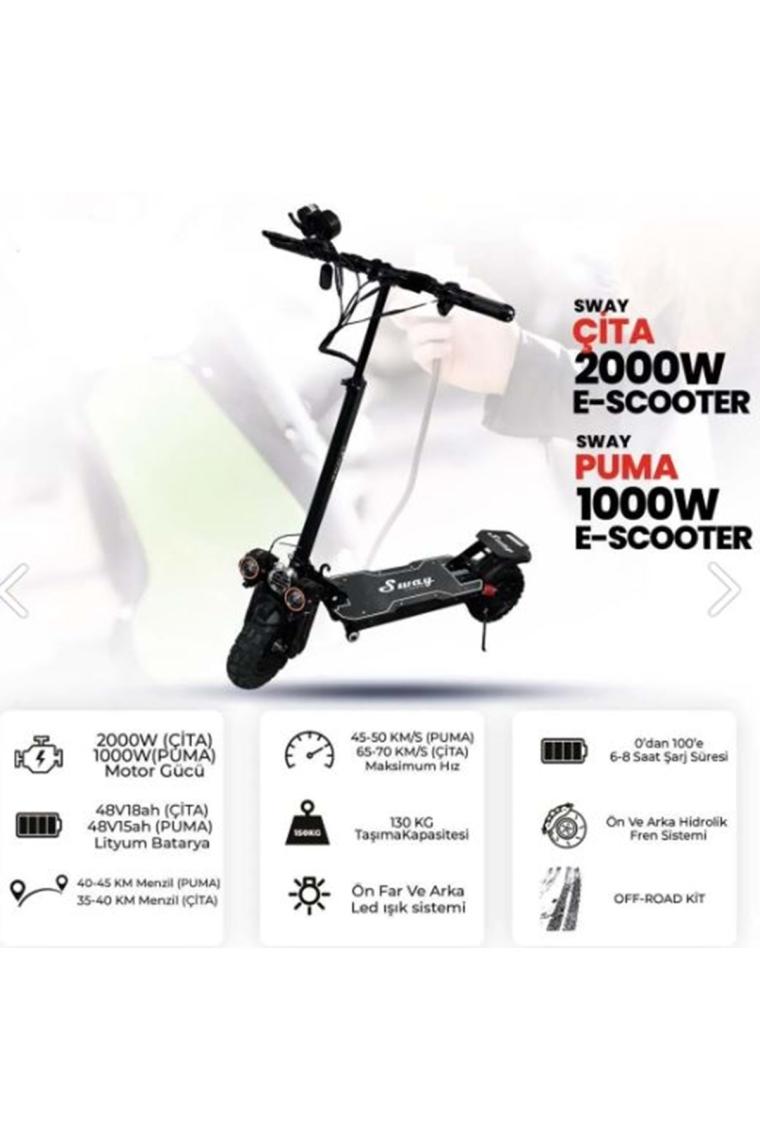 Sway Çita Çift Amortisörlü 2000W 10 Inç Elektrikli Scooter