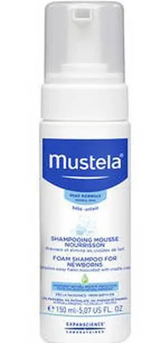 Mustela Yeni Doğanlar için Göz Yakmayan Konak Önleyici Köpük Şampuan - Hassas Ciltler için Doğal İçerik, 150 ml