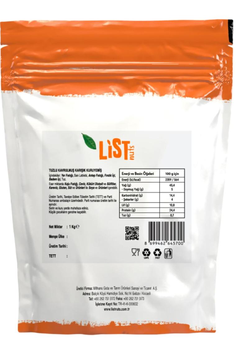 Kavrulmuş Lüks Karışık Kuruyemiş 1 kg