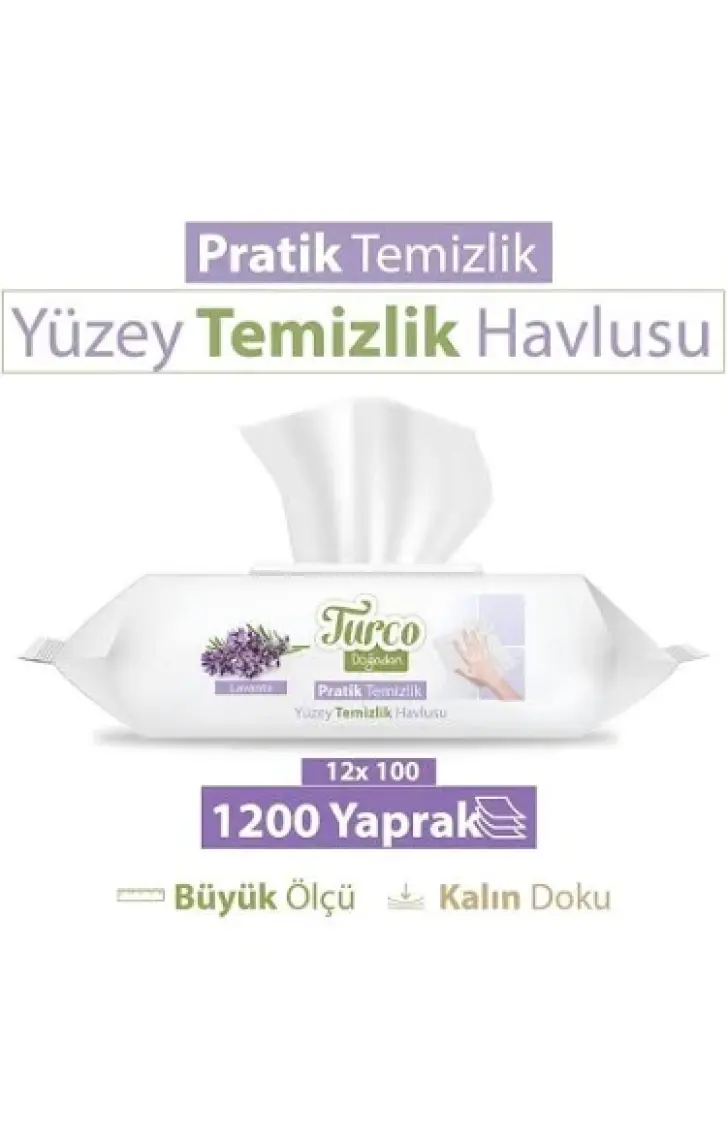 Turco Doğadan Pratik Yüzey Temizlik Havlusu Lavanta 12x100 (1200 Yaprak)