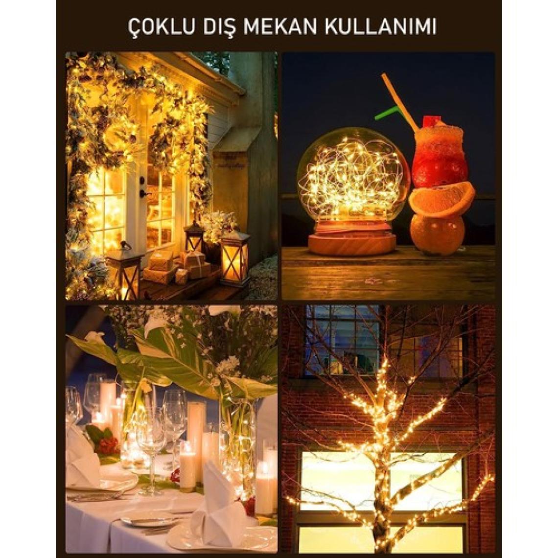 Güneş Enerjili Bahçe Lambası 10 metre Peri Led Paket Gunes Enerjili Bahçe Lambaları Sarı Renk