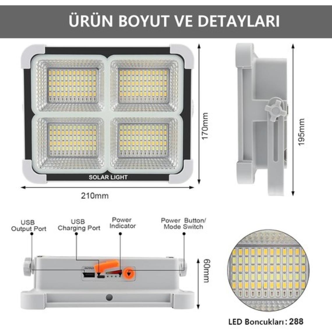 Ucuz Geldi Seyyar Solar LED Projektör Cata 200W Güneş Enerjili Portatif LED Işık Taşınabilir Sokak Aydınlatması