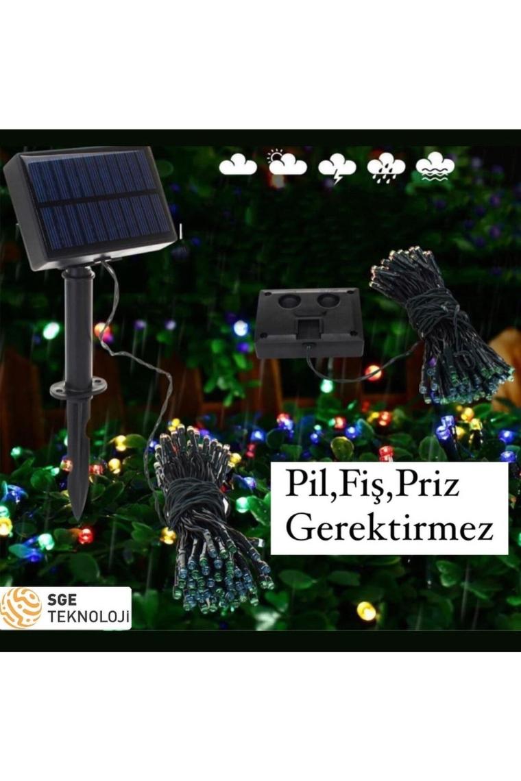 Sge Teknoloji  Güneş Enerjili 100 LED 12 Metre Rgb Çok Renkli Bahçe Aydınlatması LED Işık