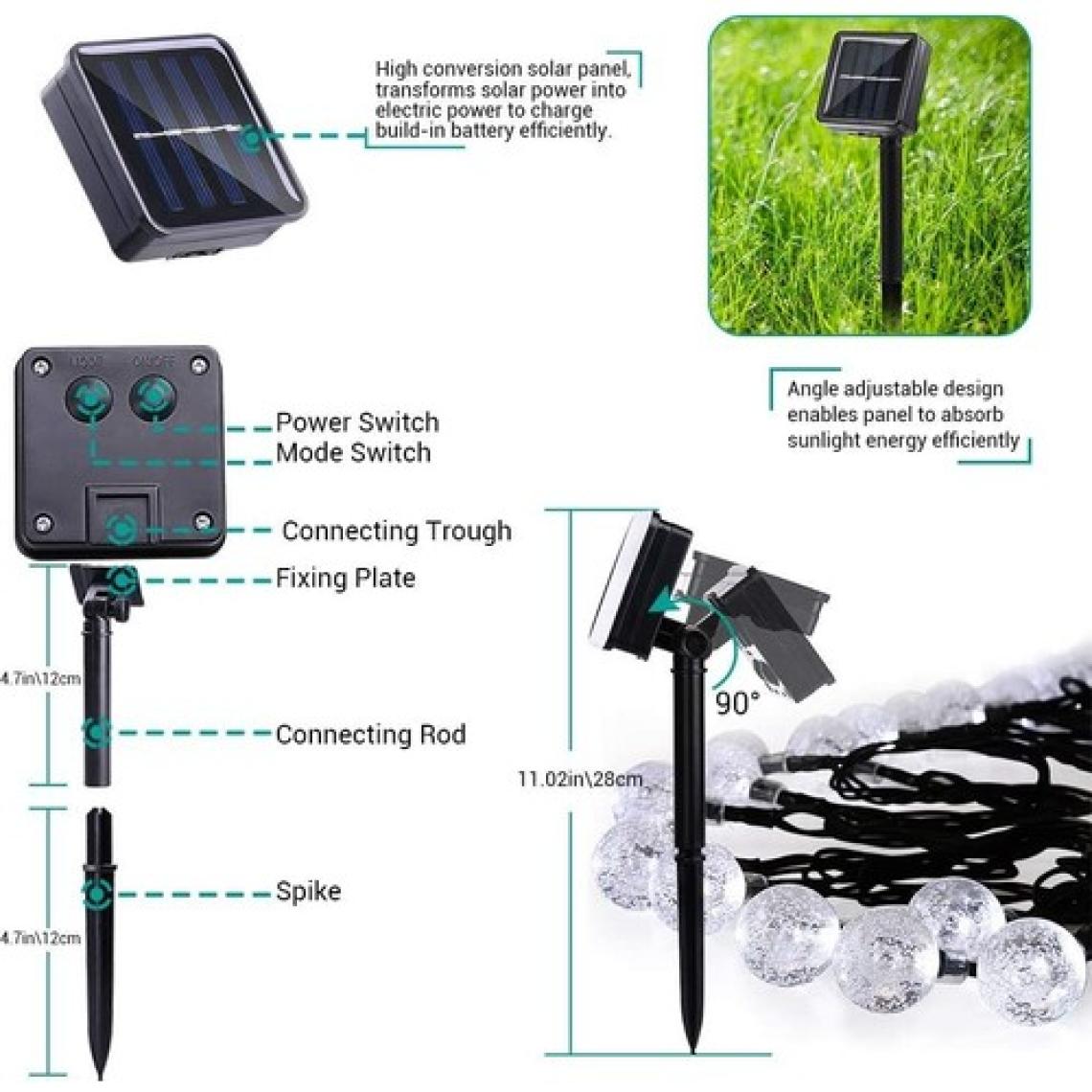 Lighthome 50 LED 7 Metre Kristal Beyaz Renk Güneş Enerjili Solar Bahçe Teras Balkon Ağaç Lambası Aydınlatması